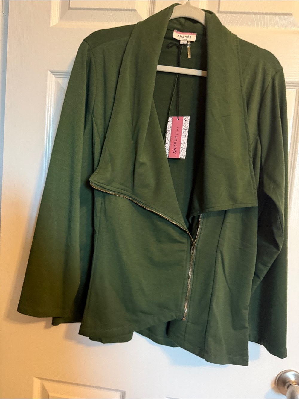 ANDREE BY UNIT Olive Green Asymmetrical Zip Draped Jacket